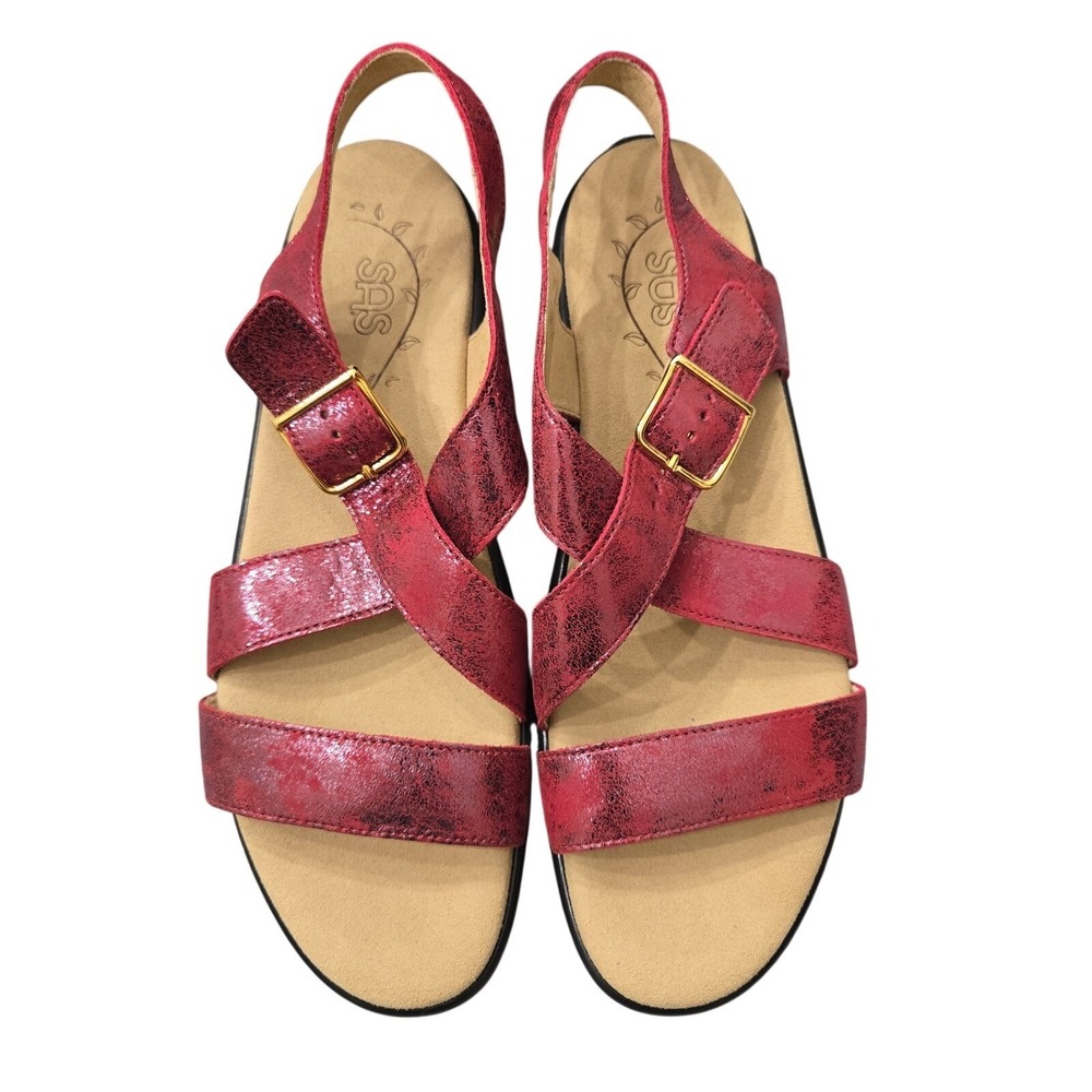 SAS Laguna Sandals Womens 10.5 N Narrow Cabernet Metallic Red Leather USA NIB